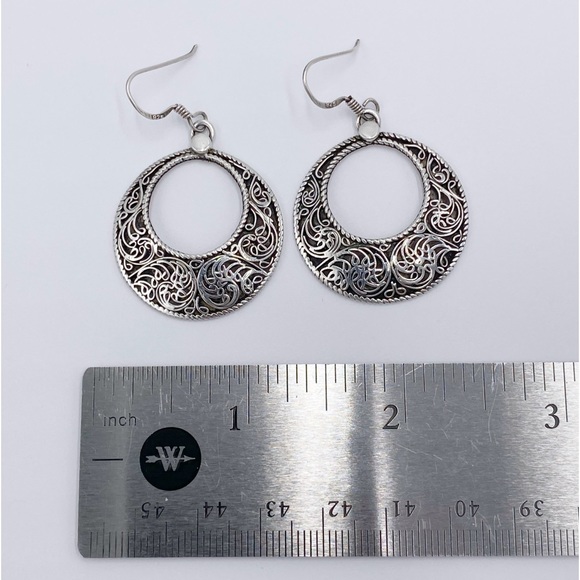 Vintage Sterling Silver 925 Filigree Hoop Dangle Earrings - Picture 5 of 8